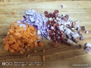 Exclusive Carrot Dice, Sausage, and Minced Meat Fried Rice