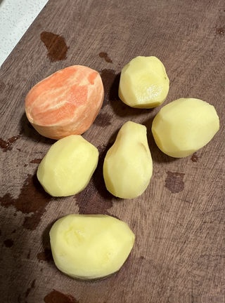 Roasted potato and sweet potato cubes