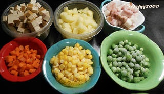 Salted Pork, Diced Tofu, and Corn Kernels